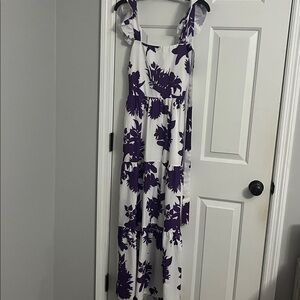 SHEIN Backless Purple and White Floral Maxi Dress